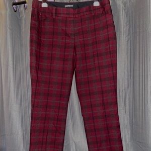 Express Burgundy Low Rise Plaid Editor Pants